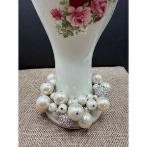 Chunky Pearl & Rhinestone Cluster Bracelet – Silver Tone Toggle Clasp